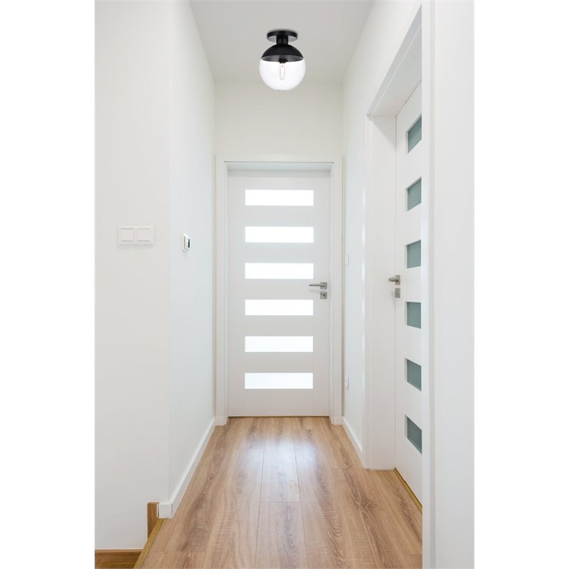 Living District Eclipse 1-Light Metal & Glass Flush Mount in Black and Clear