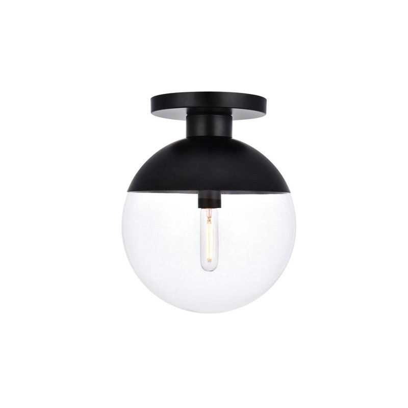 Living District Eclipse 1-Light Metal & Glass Flush Mount in Black and Clear