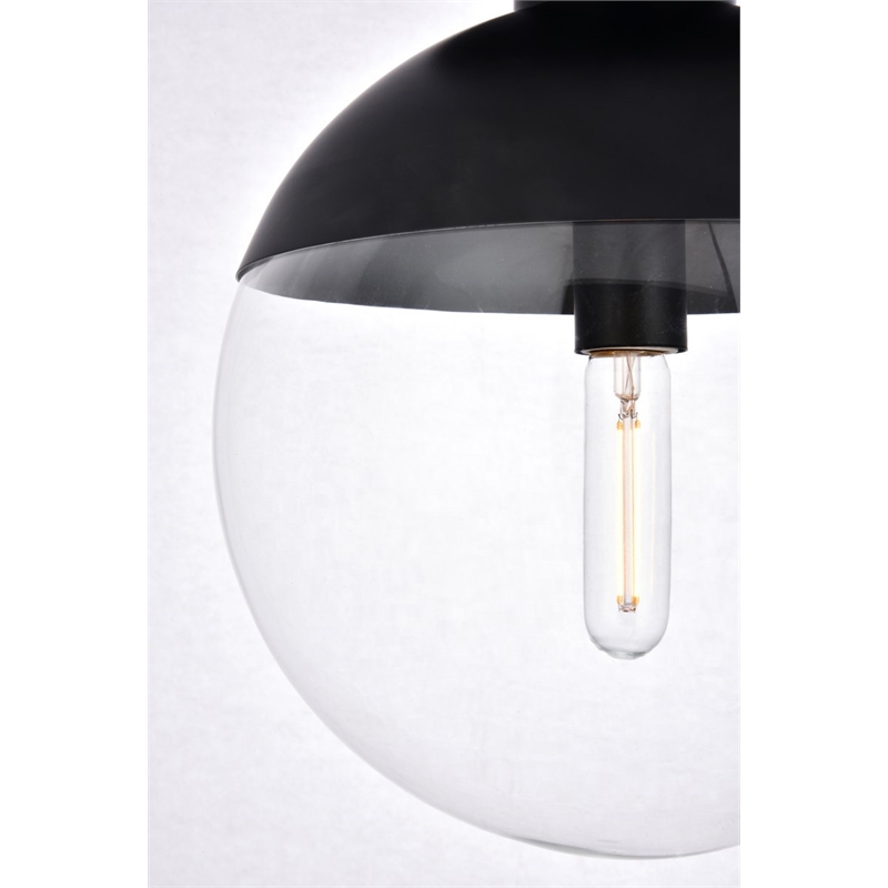 Living District Eclipse 1-Light Metal & Glass Flush Mount in Black and Clear