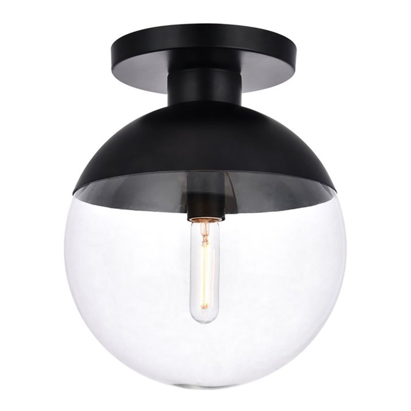 Living District Eclipse 1-Light Metal & Glass Flush Mount in Black and Clear