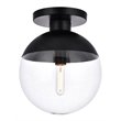 Living District Eclipse 1-Light Metal & Glass Flush Mount in Black and Clear