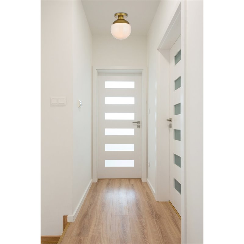 Living District Eclipse 1-Light Metal & Glass Flush Mount in Brass/Frosted White
