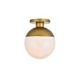 Living District Eclipse 1-Light Metal & Glass Flush Mount in Brass/Frosted White