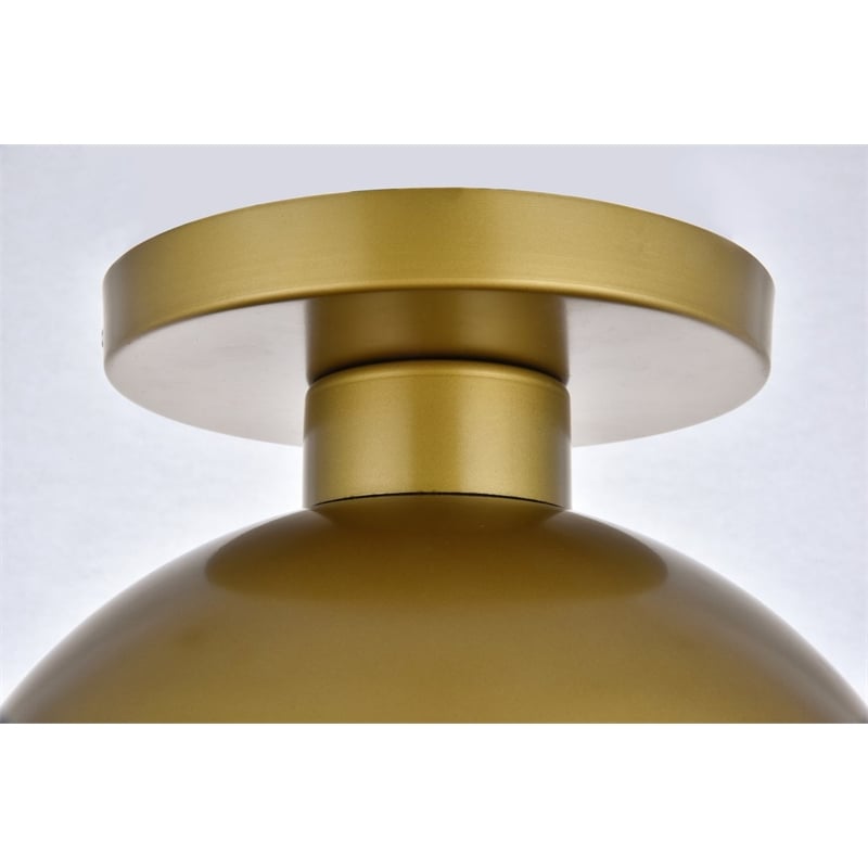 Living District Eclipse 1-Light Metal & Glass Flush Mount in Brass/Frosted White