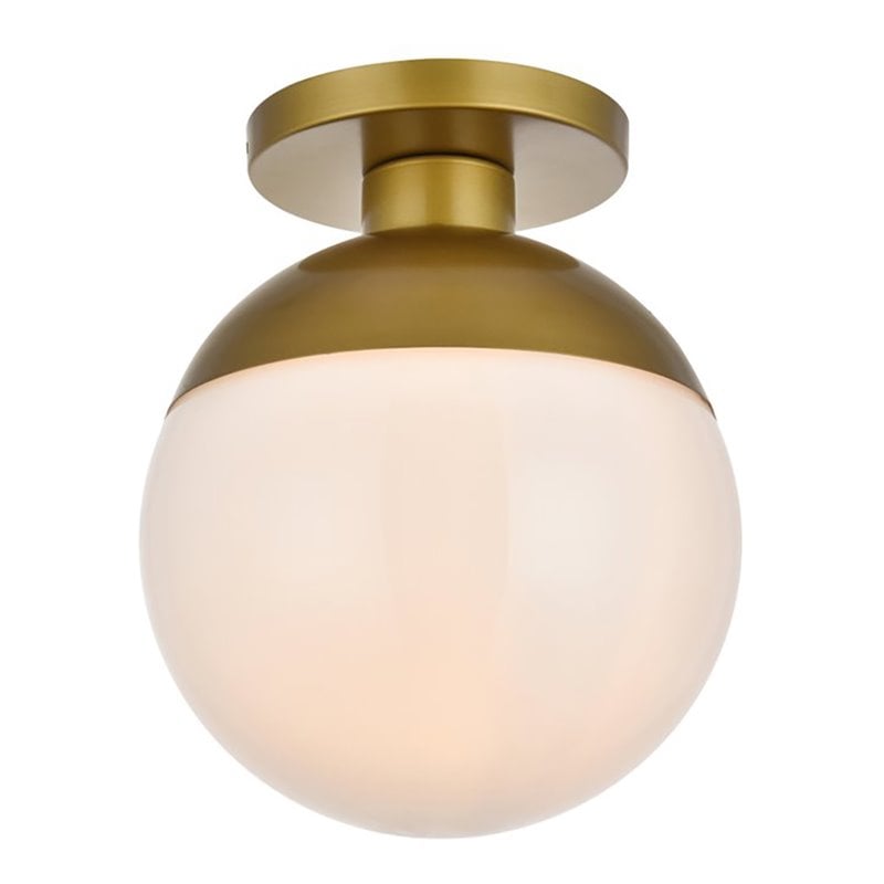 Living District Eclipse 1-Light Metal & Glass Flush Mount in Brass/Frosted White