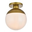 Living District Eclipse 1-Light Metal & Glass Flush Mount in Brass/Frosted White
