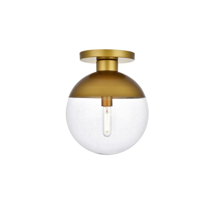 Living District Eclipse 1-Light Metal & Glass Flush Mount in Brass/Clear