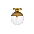Living District Eclipse 1-Light Metal & Glass Flush Mount in Brass/Clear