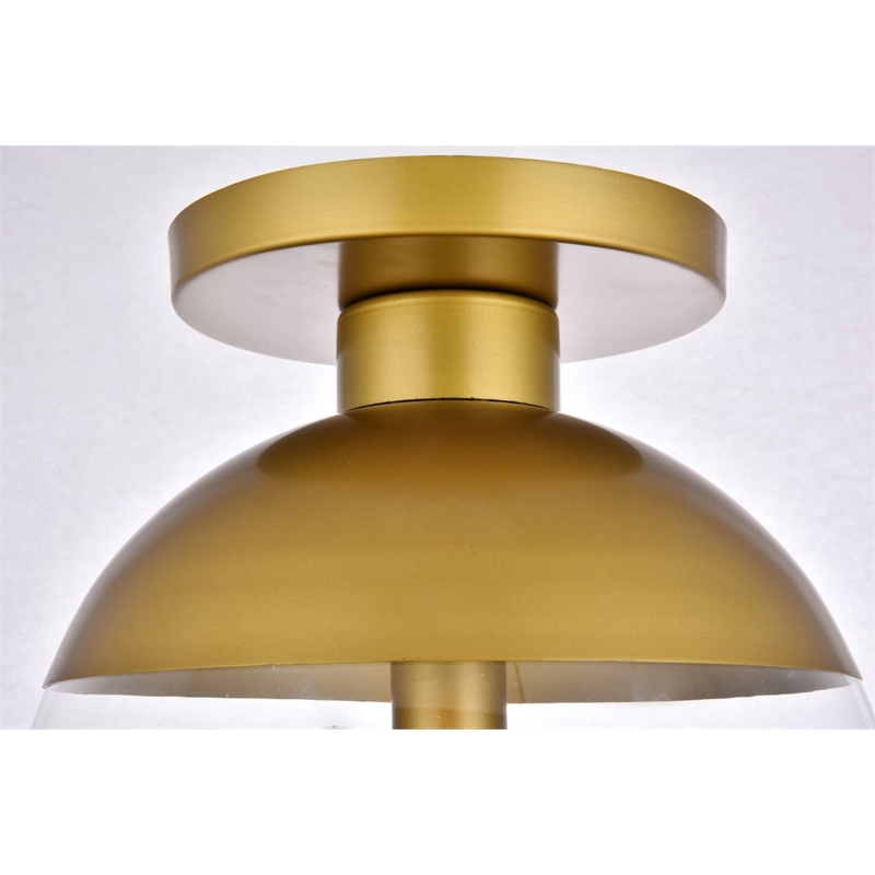 Living District Eclipse 1-Light Metal & Glass Flush Mount in Brass/Clear