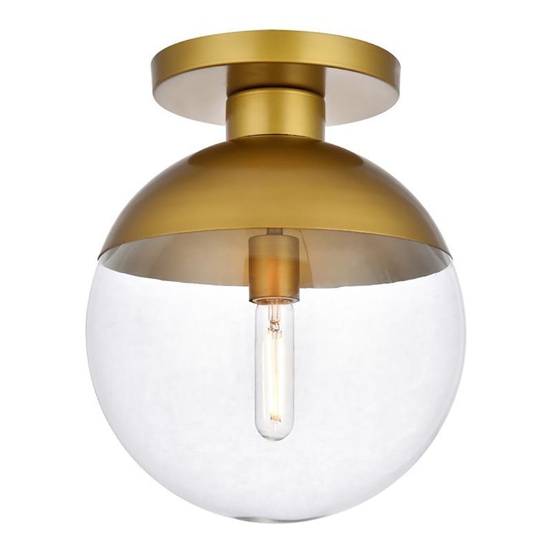 Living District Eclipse 1-Light Metal & Glass Flush Mount in Brass/Clear