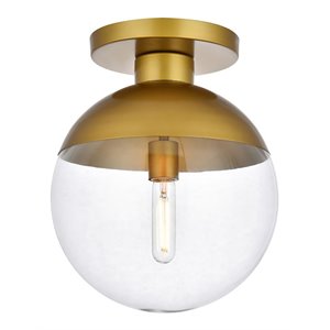 Living District Eclipse 1-Light Metal & Glass Flush Mount in Brass/Clear