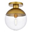 Living District Eclipse 1-Light Metal & Glass Flush Mount in Brass/Clear
