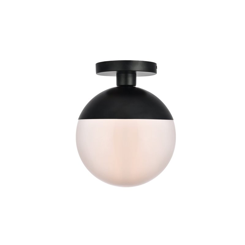 Living District Eclipse 1-Light Glass & Metal Flush Mount in Black/Frosted White