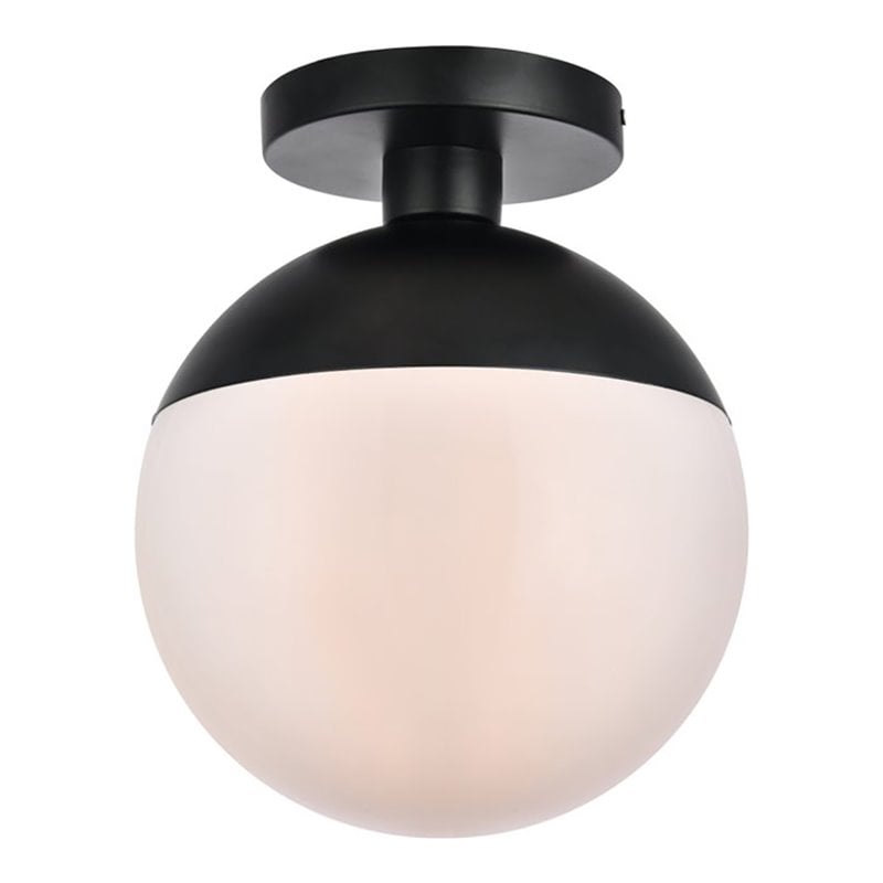Living District Eclipse 1-Light Glass & Metal Flush Mount in Black/Frosted White