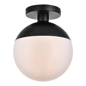 Living District Eclipse 1-Light Glass & Metal Flush Mount in Black/Frosted White