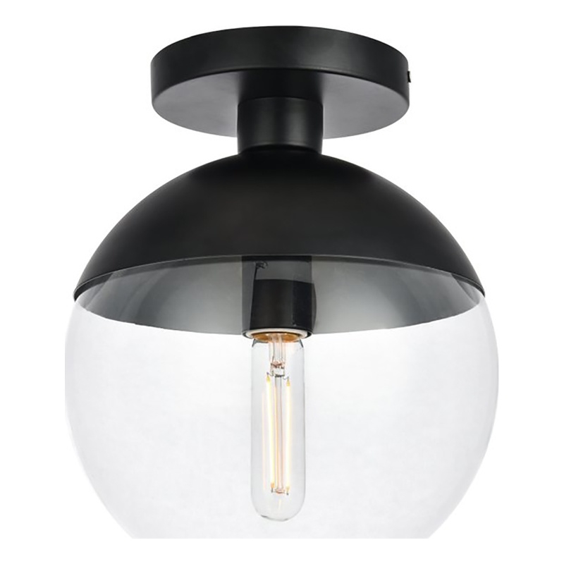 Living District Eclipse 1-Light Metal & Glass Flush Mount in Black/Clear