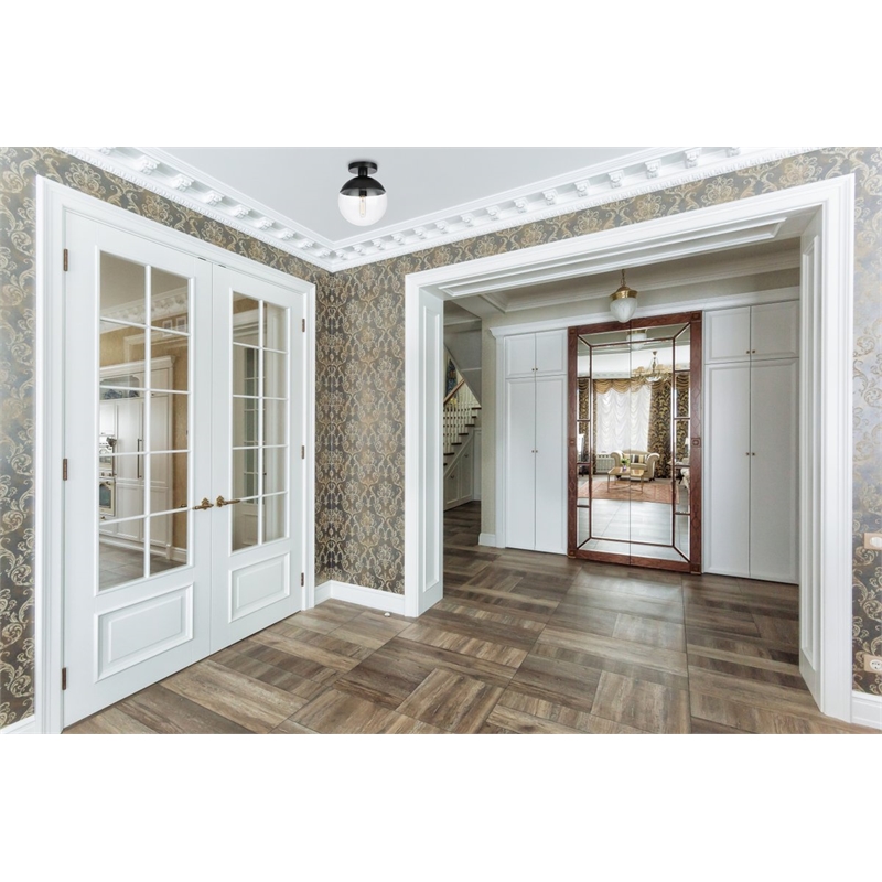 Living District Eclipse 1-Light Metal & Glass Flush Mount in Black/Clear