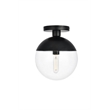 Living District Eclipse 1-Light Metal & Glass Flush Mount in Black/Clear