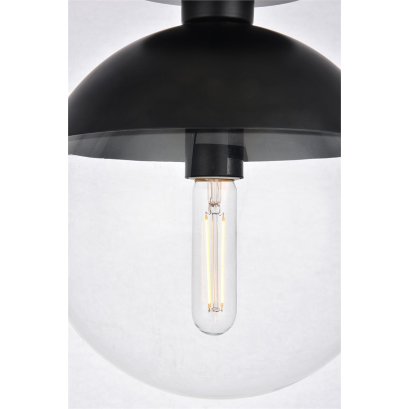 Living District Eclipse 1-Light Metal & Glass Flush Mount in Black/Clear