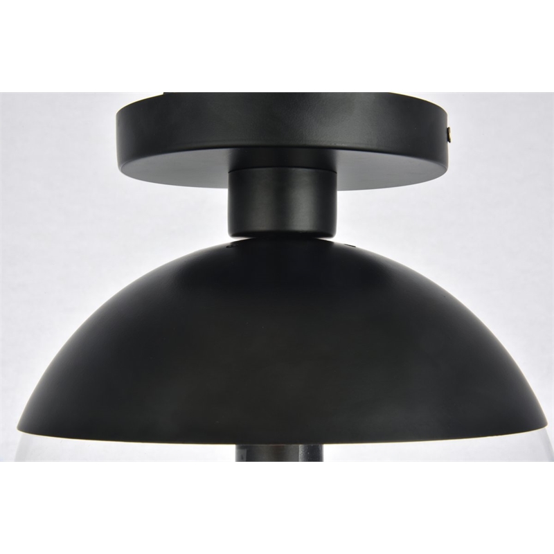 Living District Eclipse 1-Light Metal & Glass Flush Mount in Black/Clear