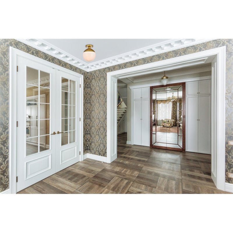 Living District Eclipse 1-Light Glass & Metal Flush Mount in Brass/Frosted White