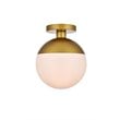 Living District Eclipse 1-Light Glass & Metal Flush Mount in Brass/Frosted White