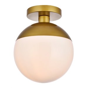 Living District Eclipse 1-Light Glass & Metal Flush Mount in Brass/Frosted White