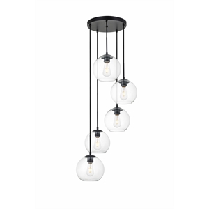 Living District Baxter 5-Light Metal Pendant in Black and Clear Finish