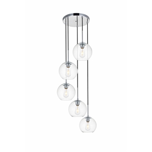 Living District Baxter 5-Light Metal Pendant in Chrome and Clear Finish