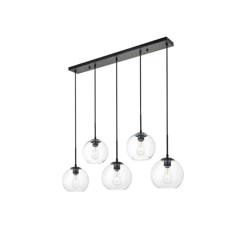 Living District Baxter 5-Light Metal & Glass Pendant in Black/Clear