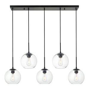 Living District Baxter 5-Light Metal & Glass Pendant in Black/Clear