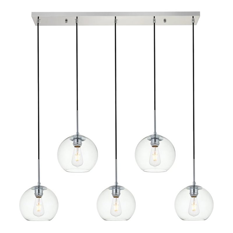 Living District Baxter 5-Light & Glass Metal Pendant in Chrome/Clear