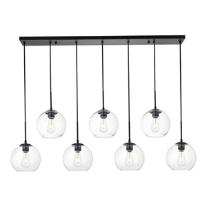 living district baxter 7-light metal & glass pendant in black/clear