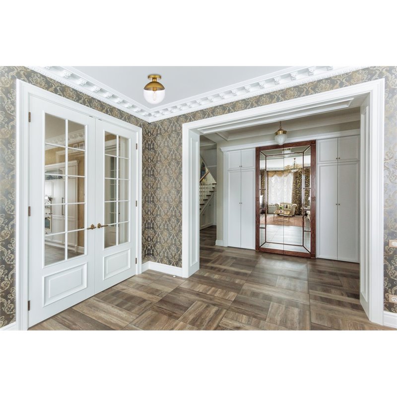 Living District Eclipse 1-Light Metal & Glass Flush Mount in Clear/Brass