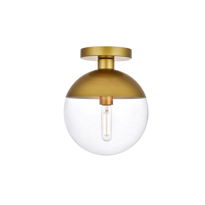 Living District Eclipse 1-Light Metal & Glass Flush Mount in Clear/Brass