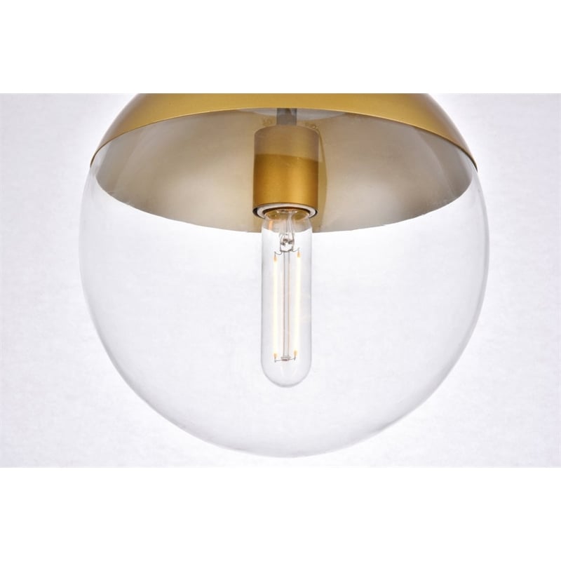 Living District Eclipse 1-Light Metal & Glass Flush Mount in Clear/Brass