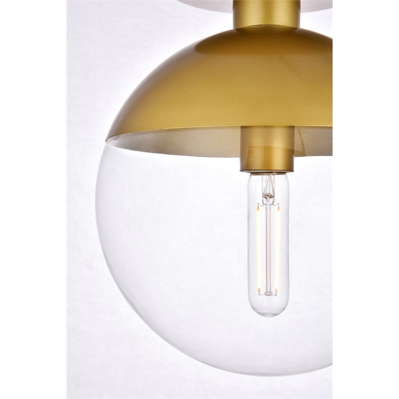 Living District Eclipse 1-Light Metal & Glass Flush Mount in Clear/Brass