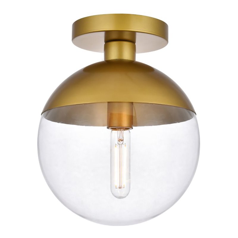 Living District Eclipse 1-Light Metal & Glass Flush Mount in Clear/Brass