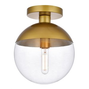 Living District Eclipse 1-Light Metal & Glass Flush Mount in Clear/Brass