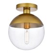 Living District Eclipse 1-Light Metal & Glass Flush Mount in Clear/Brass