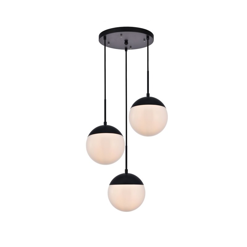 Living District Eclipse 3-Light Metal & Glass Pendant in Black/Frosted White