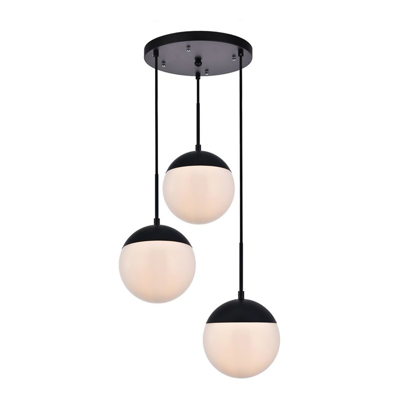 Living District Eclipse 3-Light Metal & Glass Pendant in Black/Frosted White