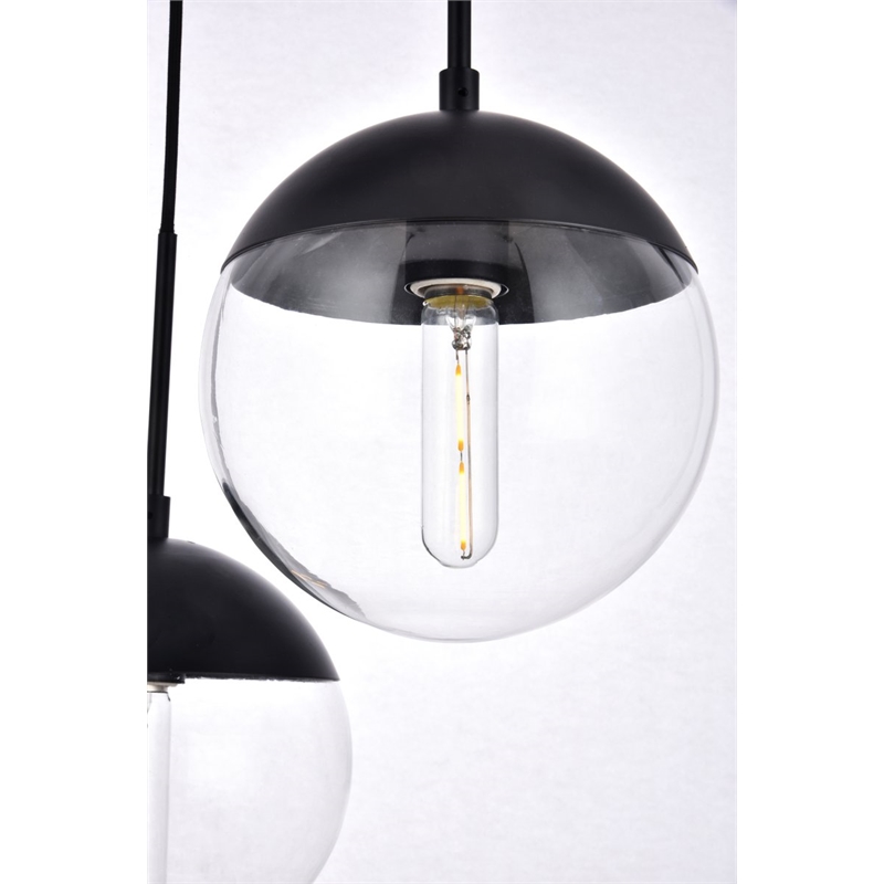 Living District Eclipse 3-Light Metal & Glass Pendant in Black and Clear