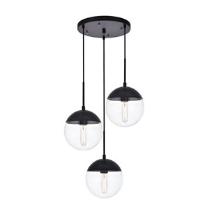 Living District Eclipse 3-Light Metal & Glass Pendant in Black and Clear