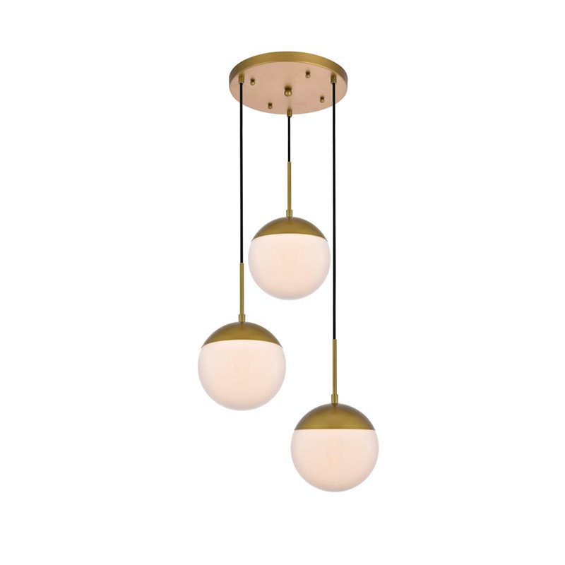 Living District Eclipse 3-Light Metal & Glass Pendant in Brass/Frosted White