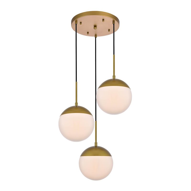Living District Eclipse 3-Light Metal & Glass Pendant in Brass/Frosted White