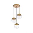 Living District Eclipse 3-Light Metal & Glass Pendant in Clear/Brass