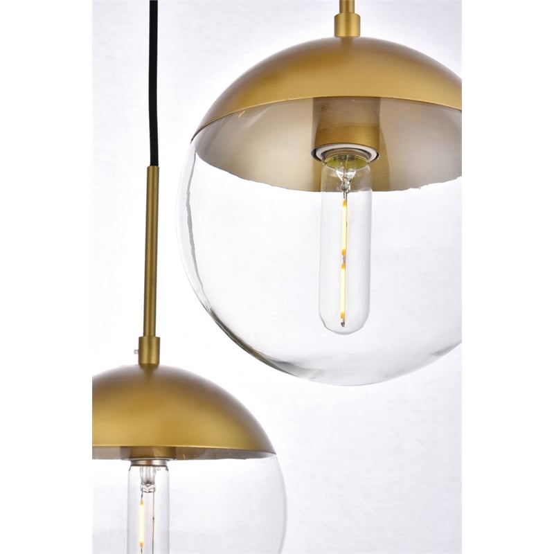 Living District Eclipse 3-Light Metal & Glass Pendant in Clear/Brass