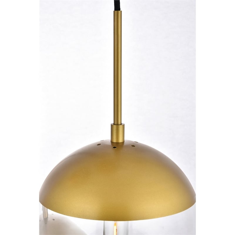 Living District Eclipse 3-Light Metal & Glass Pendant in Clear/Brass
