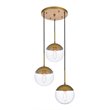 Living District Eclipse 3-Light Metal & Glass Pendant in Clear/Brass